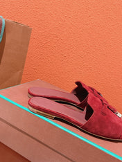Summer Charms Sandals in Red Suede Maroon Lambskin