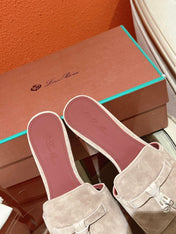 Summer Charms Sandals in Taupe Suede Maroon Lambskin