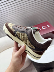 GUCCI 26S MAC80 SNEAKER IN BEIGE CANVAS AND DARK BROWN LEATHER