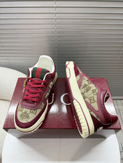 GUCCI 26S MAC80 SNEAKER IN BEIGE CANVAS AND DARK RED LEATHER