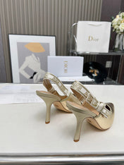J'ADIOR SLINGBACK PUMP LIGHT GOLD CALFSKIN AND EMBROIDERED FABRIC 10 CM