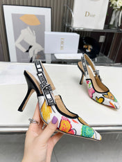 J'ADIOR SLINGBACK PUMP COLORFUL NATURAL RAFFIA AND EMBROIDERED COTTON 10 CM 130857