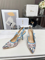 J'ADIOR SLINGBACK PUMP COLORFUL NATURAL RAFFIA AND EMBROIDERED COTTON 10 CM 130858