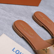 LV 26S FLAT SLIDE SANDALS IN ORANGE BROWN CALFSKIN GOLD HARDWARE