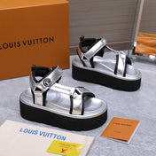 LV 26S CHAMELEON PLATFORM SANDALS 60MM IN SILVER CALFSKIN AND EVA