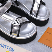 LV 26S CHAMELEON PLATFORM SANDALS 60MM IN SILVER CALFSKIN AND EVA