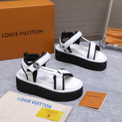 LV 26S CHAMELEON PLATFORM SANDALS 60MM IN WHITE CALFSKIN AND EVA
