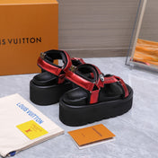 LV 26S CHAMELEON PLATFORM SANDALS 60MM IN DARK RED CALFSKIN AND EVA