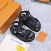 LV 26S CHAMELEON PLATFORM SANDALS 60MM IN BLACK MONOGRAM DENIM AND EVA