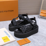 LV 26S CHAMELEON PLATFORM SANDALS 60MM IN BLACK MONOGRAM DENIM AND EVA