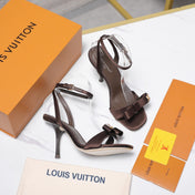 LV 26S 6AM SANDALS 90MM IN DARK BROWN SATIN WITH BOW