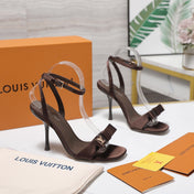LV 26S 6AM SANDALS 90MM IN DARK BROWN SATIN WITH BOW