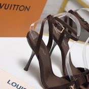 LV 26S 6AM SANDALS 90MM IN DARK BROWN SATIN WITH BOW