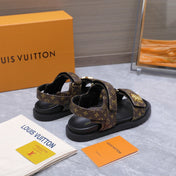 LV 26S SANDALS IN DARK BROWN MONOGRAM COATED CALFSKIN GOLD HARDWARE