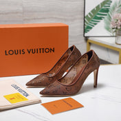 LV 26S GALA HIGH HEELS 85MM IN ORANGE BROWN MESH WITH WITH RHINESTONES
