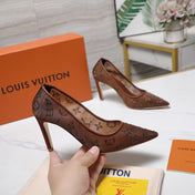 LV 26S GALA HIGH HEELS 85MM IN ORANGE BROWN MESH WITH WITH RHINESTONES