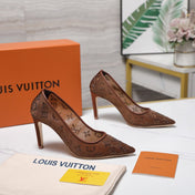LV 26S GALA HIGH HEELS 85MM IN ORANGE BROWN MESH WITH WITH RHINESTONES