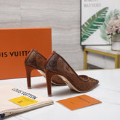 LV 26S GALA HIGH HEELS 85MM IN ORANGE BROWN MESH WITH WITH RHINESTONES