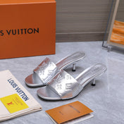 LV 26S 6AM MULE 55MM IN SILVER CALFSKIN EMBOSSED MONOGRAM LOGO