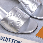 LV 26S 6AM MULE 55MM IN SILVER CALFSKIN EMBOSSED MONOGRAM LOGO