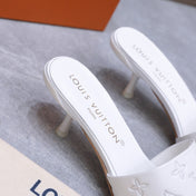 LV 26S 6AM MULE 55MM IN WHITE CALFSKIN EMBOSSED MONOGRAM LOGO
