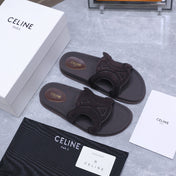 CELINE 26S TRIOMPHE SLIDES IN DARK BROWN SUEDE