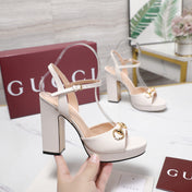 GUCCI 26S HORSEBIT ANKLE STRAP PLATFORM HEELS 115MM IN IVORY WHITE CALFSKIN