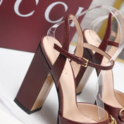 GUCCI 26S HORSEBIT ANKLE STRAP PLATFORM HEELS 115MM IN BURGUNDY RED CALFSKIN