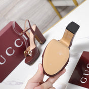 GUCCI 26S HORSEBIT ANKLE STRAP PLATFORM HEELS 115MM IN BURGUNDY RED CALFSKIN