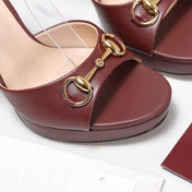 GUCCI 26S HORSEBIT ANKLE STRAP PLATFORM HEELS 115MM IN BURGUNDY RED CALFSKIN