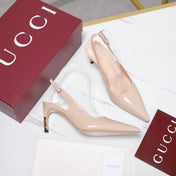 GUCCI 26S HEEL POINTED TOE SLINGBACK PUMPS 75MM IN NUDE BEIGE CALFSKIN