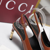 GUCCI 26S HEEL POINTED TOE SLINGBACK PUMPS 75MM IN COGNAC BROWN CALFSKIN