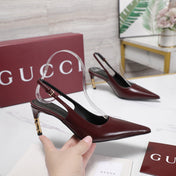 GUCCI 26S HEEL POINTED TOE SLINGBACK PUMPS 75MM IN BURGUNDY RED CALFSKIN