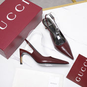 GUCCI 26S HEEL POINTED TOE SLINGBACK PUMPS 75MM IN BURGUNDY RED CALFSKIN