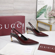 GUCCI 26S HEEL POINTED TOE SLINGBACK PUMPS 75MM IN BURGUNDY RED CALFSKIN