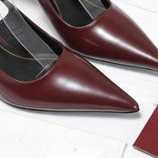 GUCCI 26S HEEL POINTED TOE SLINGBACK PUMPS 75MM IN BURGUNDY RED CALFSKIN