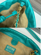 LOE MEDIUM 30 FLAMENCO PURSE BUCKET IN TEAL GREEN LAMBSKIN