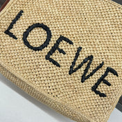 LOEWE 25S WE FONT TOTE BAG 30 IN NATURAL RAFFIA FIBER CALFSKIN SHOULDER STRAP
