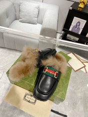 HORSEBIT MULE WITH WEB IN BLACK CALFSKIN MIX MINK FUR