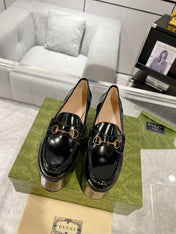 GG HORSEBIT PLATFORM LOAFER GLOSSY BLACK CALFSKIN