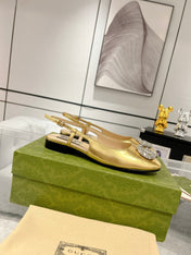 GG CRYSTALS SLINGBACK BALLET METALLIC GOLD CALFSKIN