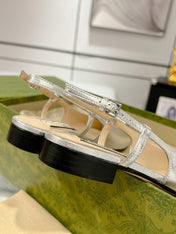 METALIC SLINGBACK FLATS IN SILVER CALFSKIN