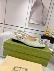 GG CRYSTALS SLINGBACK BALLET SAGE CALFSKIN