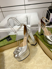 GG CRYSTALS PLATFORM PUMPS SILVER CALFSKIN