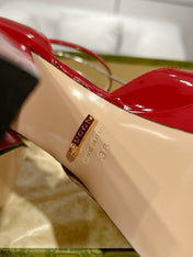 GG CRYSTALS PLATFORM PUMPS SCARLET CALFSKIN