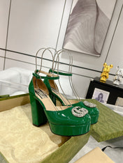 HIGH SANDAL SQUARE HEEL 12 CM IN DARK GREEN CALFSKIN