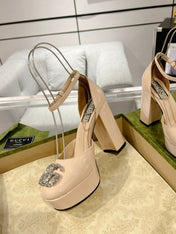 GG CRYSTALS PLATFORM PUMPS CREAM CALFSKIN
