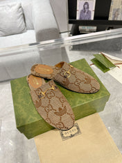 GG & ADIDAS MULE HORSEBIT BUCKLE LIGHT BROWN CANVAS