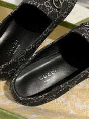 MEN'S LOAFER WITH HORSEBIT IN BLACK MONOGRAM JACQUARD FABRIC