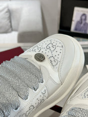 GG SCREENER SNEAKER WITH CRYSTALS IN IVORY BEIGE MIX RHINO GRAY CALFSKIN